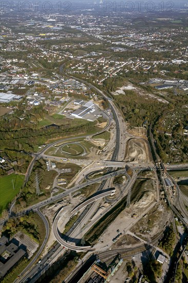 Aerial view of a motorway intersection under construction