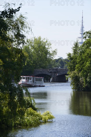 Alster river steamer on Osterbekkanal canal near the Muehlenkamp pier