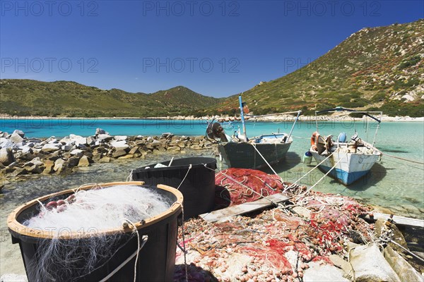 Fishing boats on the beach of Punta Molentis