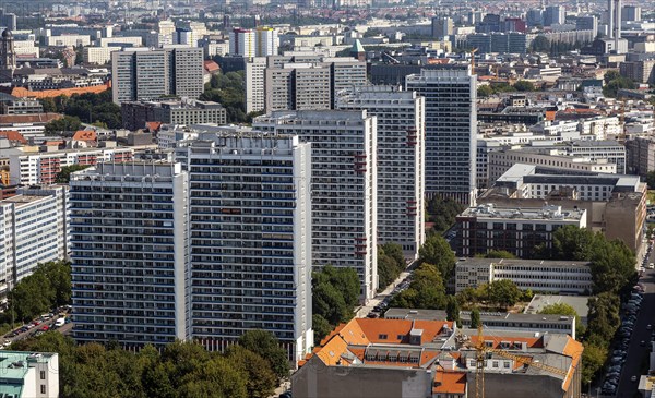 Top view of the centre of Berlin with skyscrapers in Leipziger Strasse street