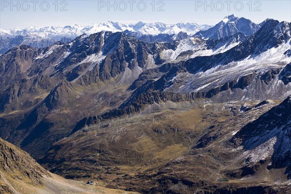 View from Rinnenspitze Mountain towards Franz Senn Hut