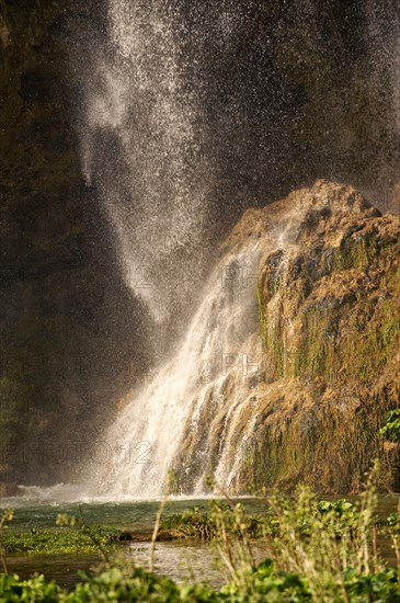 Waterfall over the travertine deposits of Plitvice
