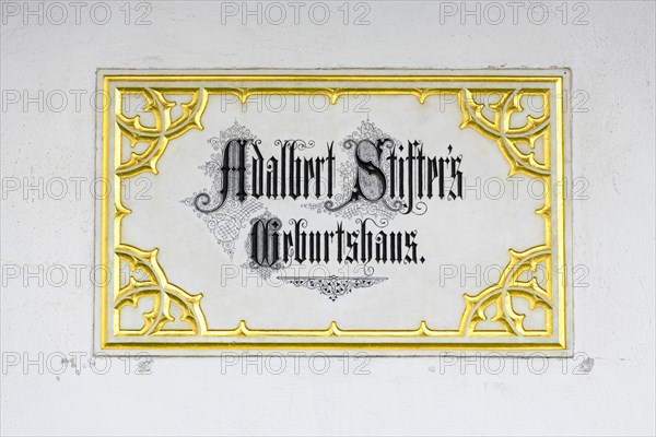 Engraved sign at the birthplace of Adalbert Stifter