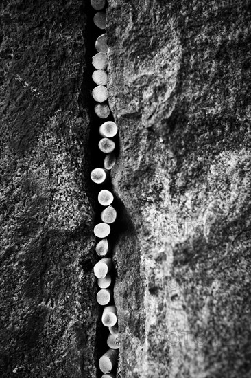 Cigarette butts stuck in a crack in a rock