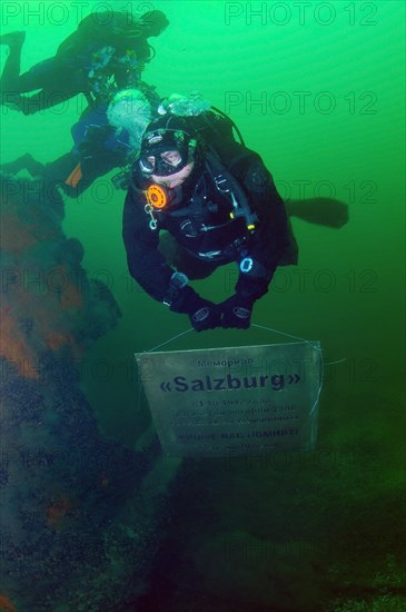 Diver at the shipwreck of the German transport vessel "Salzburg" in which 2300 Soviet prisoners died