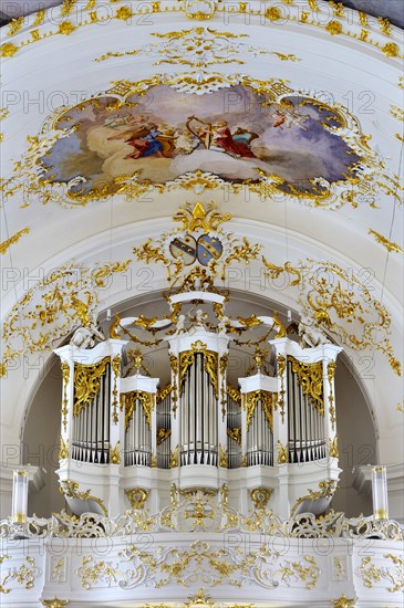 Organ and ceiling frescoes in the church