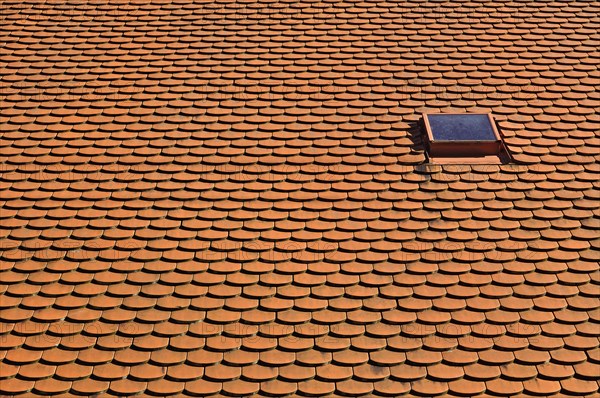 Beavertail roof tiles and a roof hatch