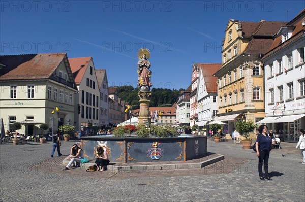 Marienbrunnen fountain with column from the Renaissance