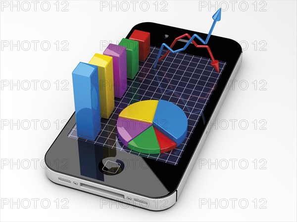 An IPhone with diagrams and graphs