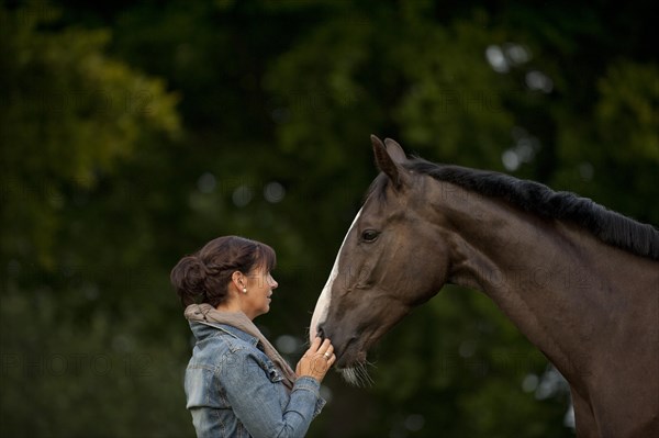 Portrait of a woman with a Hanoverian horse