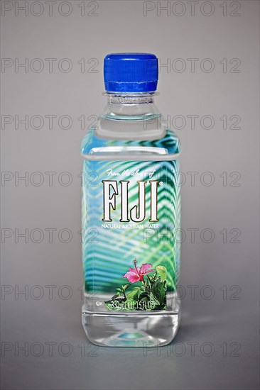 A plastic bottle containing water from Fiji
