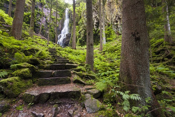 Stone stairs at Burgbach Waterfall near Schapbach