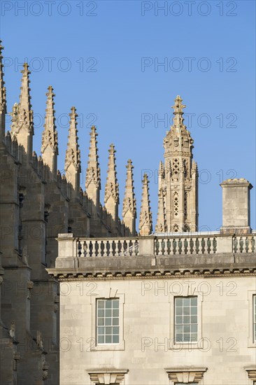 Spires of King's College chapel with Gibbs building in the foreground