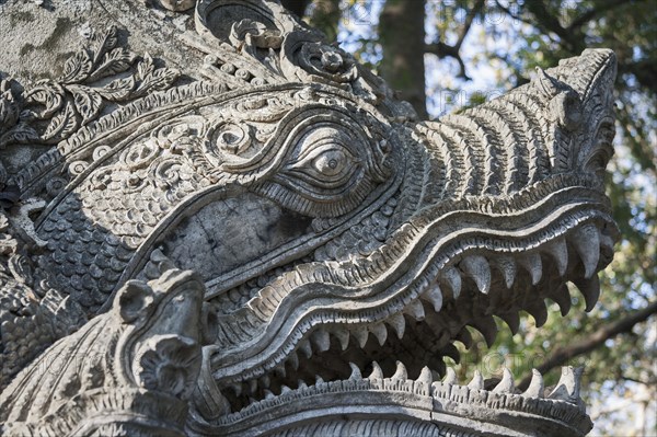 Detail view of the seven headed naga at the bottom of the stairs leading to Wat Phrathat Doi Suthep temple