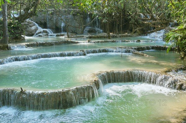 Pool and waterfall in the Tat Kuang Si waterfall system near Luang Prabang in Laos