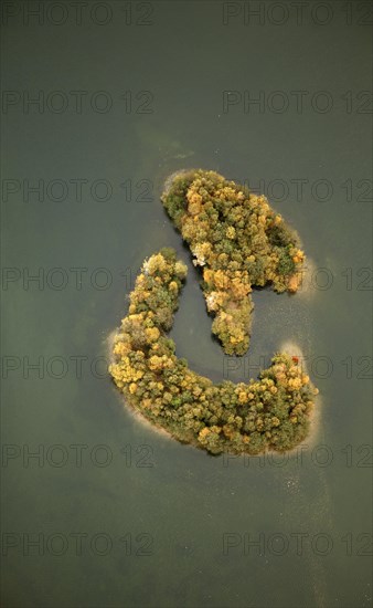Aerial view of islands in lake Kirchheller Heidesee