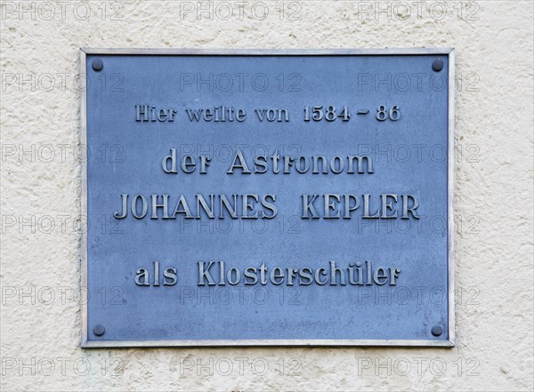 Plaque for the former convent student Johannes Kepler on the wall of the former prelature