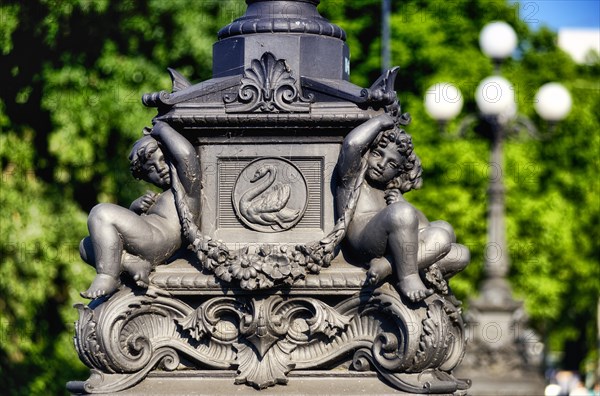 Historical lantern base on the Lombardsbrucke bridge in Hamburg