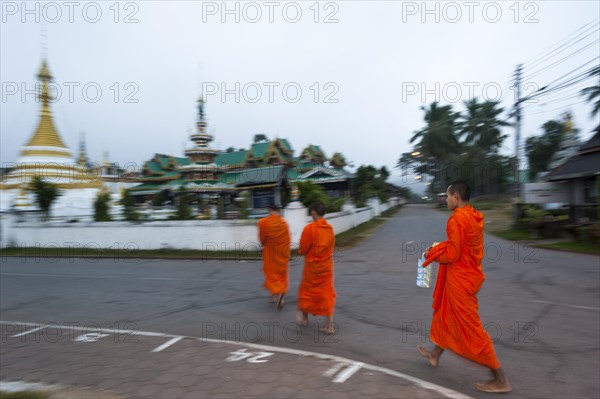 Buddhist monks collecting alms