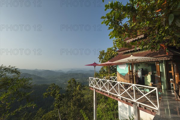 Parasols on a café terrace with a view