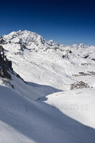 Snowy mountain landscape overlooking Tignes