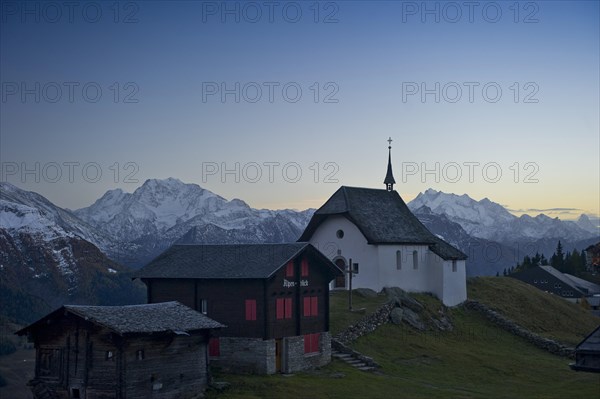 Bettmeralp village and the Pennine Alps or Valais Alps