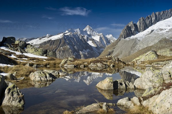 Small lake above the Aletsch Glacier and the Bernese Oberland