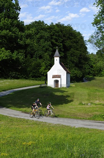 Father and children cycling