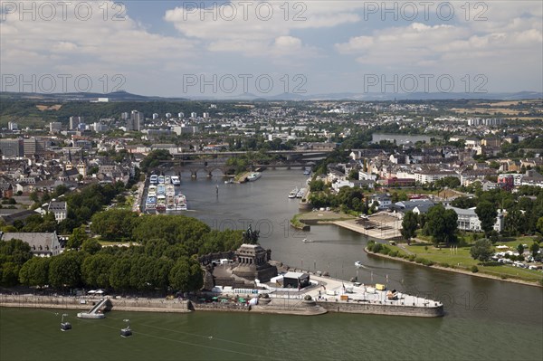 View of Deutsches Eck headland as seen from Ehrenbreitstein Castle