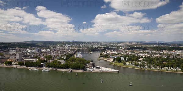 View of Deutsches Eck headland as seen from Ehrenbreitstein Castle