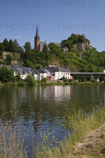 Saar banks with city view and Saarburg castle ruins