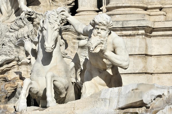 Detail view of the statue 'Horse with Triton'