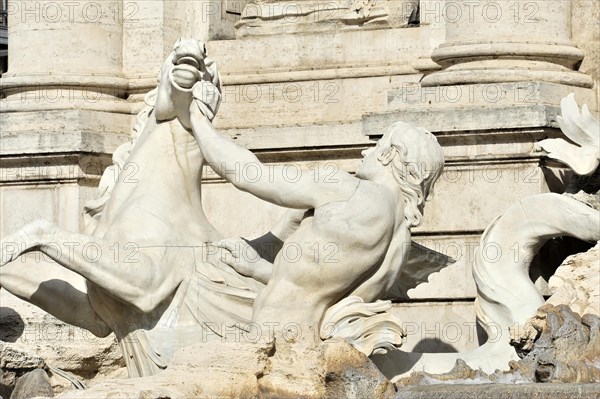 Detail view of the statue 'Horse with Triton'