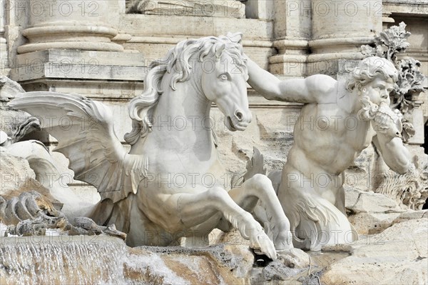 Detail view of the statue "Horse with Triton"