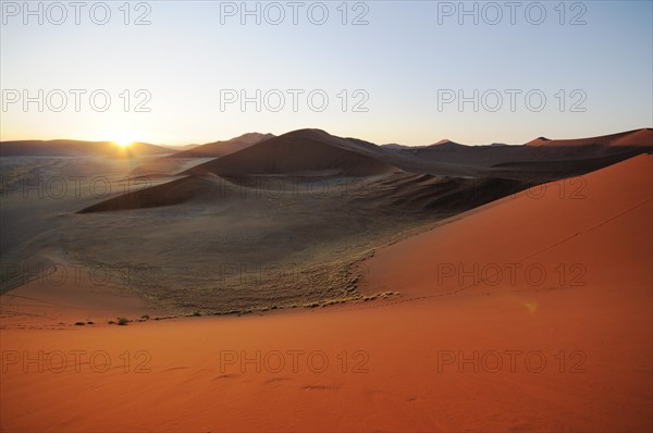 Sunrise view from Dune 45 on a desert landscape with dunes