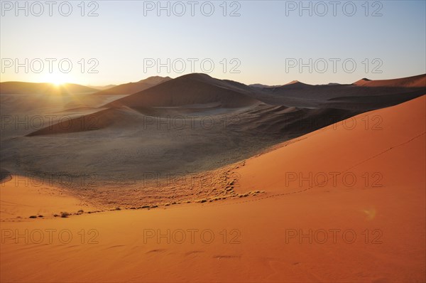 Sunrise view from Dune 45 on a desert landscape with dunes