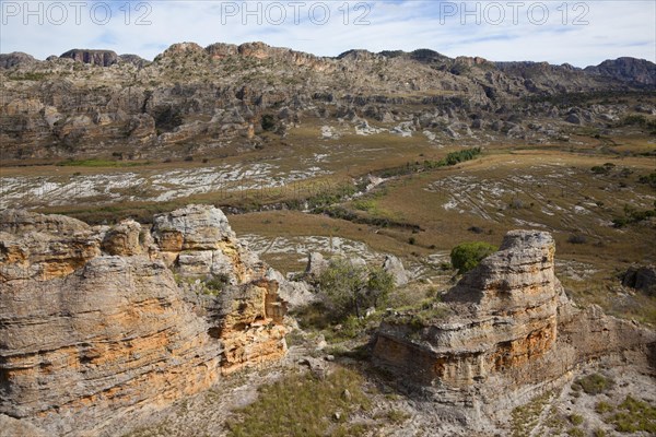 View of sandstone canyon and mountains