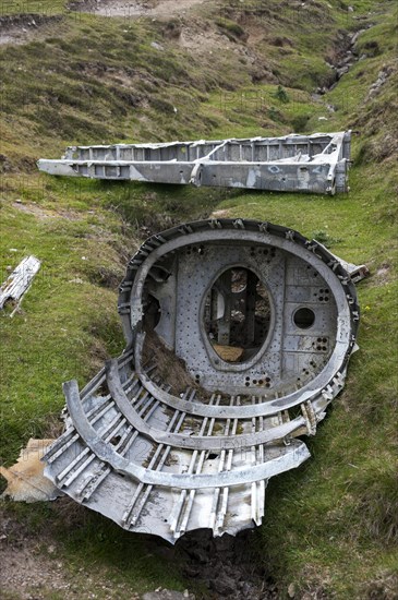 The remains of the crashed Heinkel plane