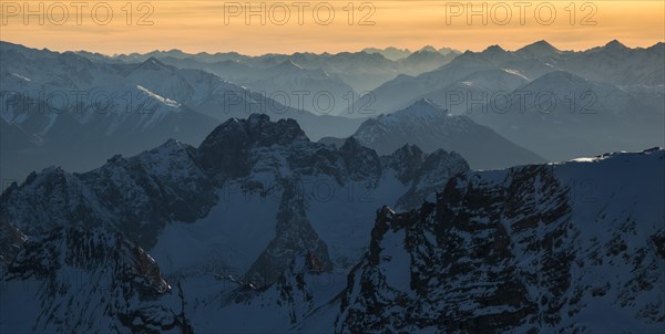 View from Mount Zugspitze to the south-west with Oetztal Valley
