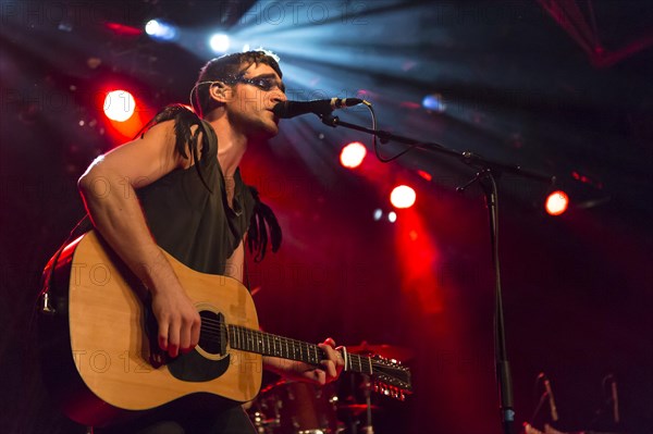 Singer Thom Luz from the Swiss indie rock band My Heart Belongs To Cecilia Winter performing live in the Schueuer concert hall