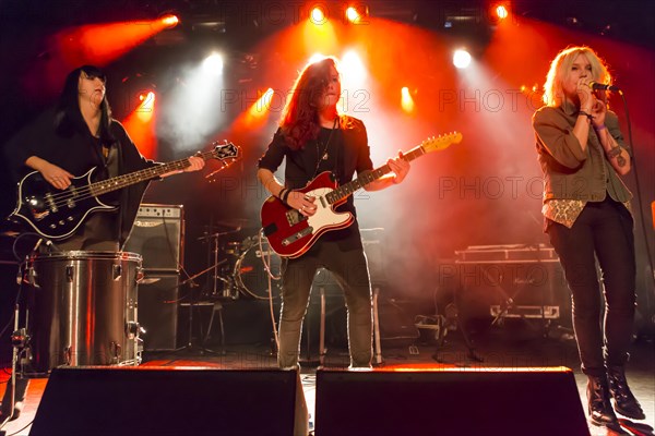 Swiss women's rock band Velvet Two Stripes performing live in the Schueuer concert hall