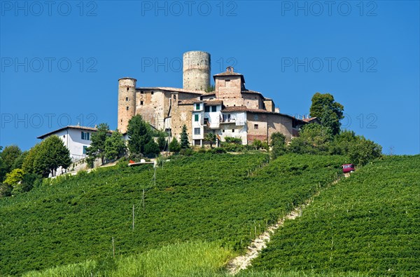 The castle of Castiglione Falletto above vineyards