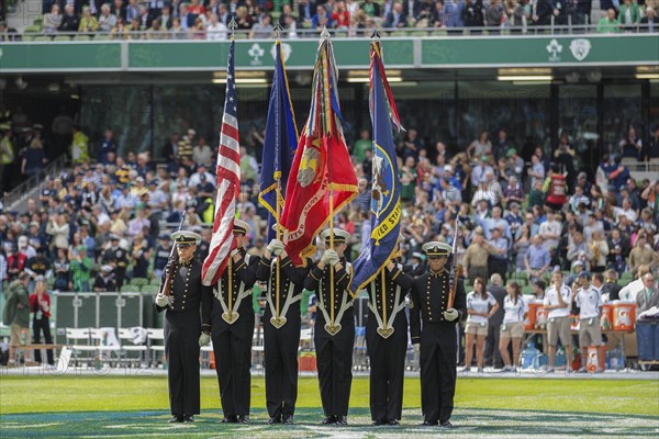 Navy midshipmen before the NCAA football game between the Navy and the Notre Dame on September 1