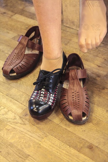 Woman trying on shoes