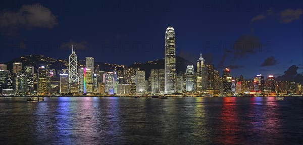 View at the blue hour from Kowloon on Hong Kong Island's skyline on Hong Kong River