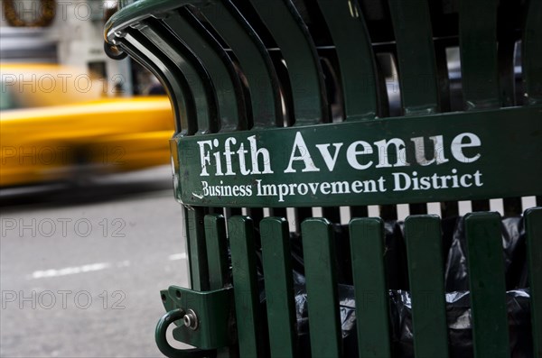A trash can on Fifth Avenue