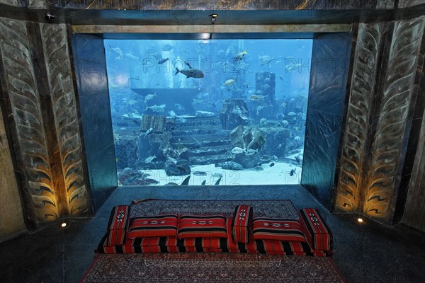 Seat in front of an aquarium in The Lost Chambers