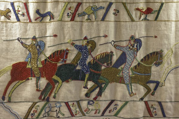 Three Norman knights on horseback
