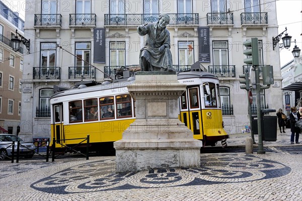 Tram on Largo do Chiado square