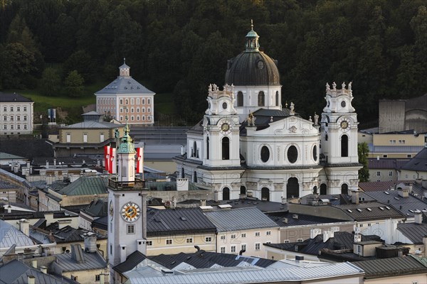 View of the town hall and the collegiate church as seen from Kapuzinerberg mountain